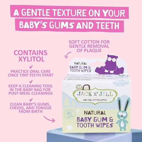 Soft steam sterilized cotton texture of a single Jack N' Jill baby mouth wipe close up
