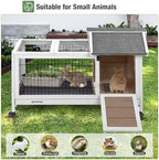 Wooden Rabbit Hutch Indoor and Outdoor, Rabbit Cage with Removable Wire Netting and Leak Proof Tray, Mobile Bunny Cage with Wheels (Brown) - Image 7