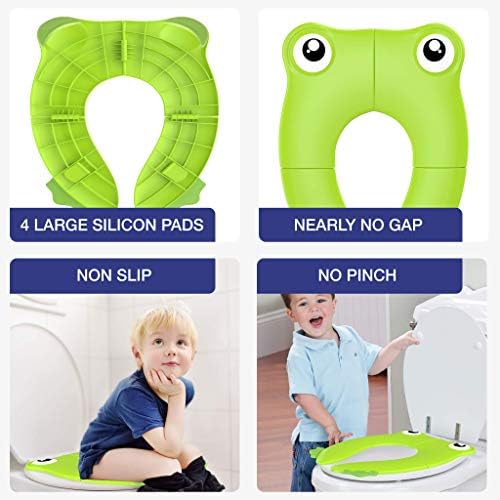 Magtimes travel toilet seat cover folded compactly next to a diaper bag