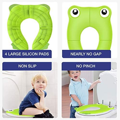 Magtimes travel toilet seat cover folded compactly next to a diaper bag