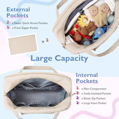 Interior view of Mommore diaper bag with insulated bottle pockets