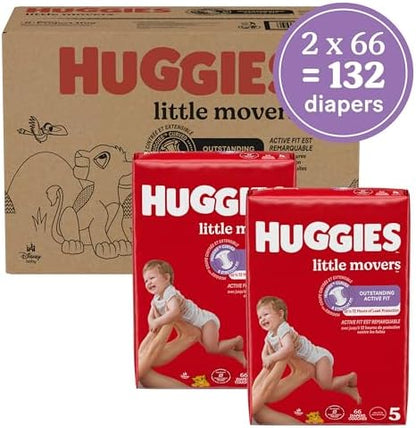 Side view of Huggies Little Movers Size 5 diaper box