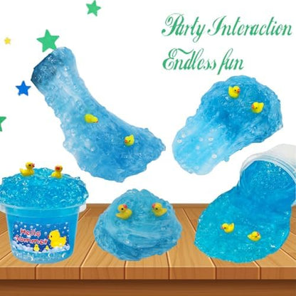Non sticky blue sensory slime being squeezed by hand showing clean residue free skin