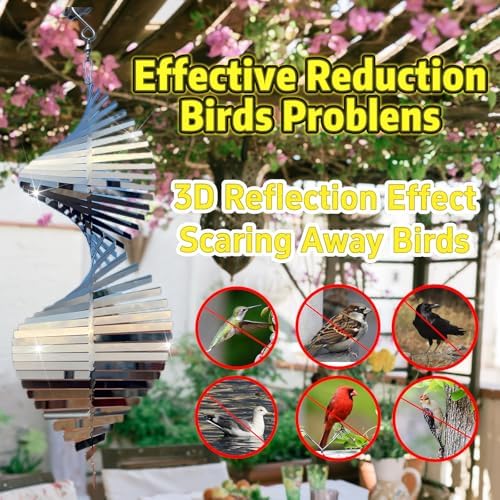 Reflective stainless steel spiral bird deterrent device