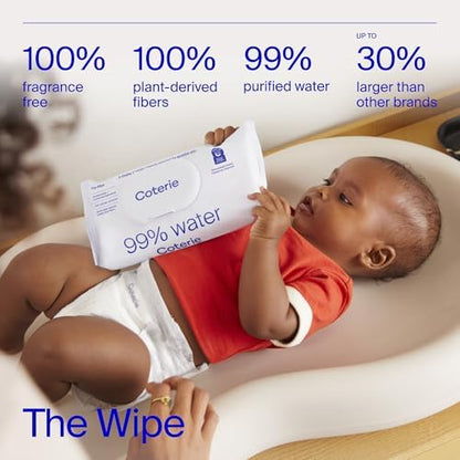 Coterie Baby Wipes, 8 Pack, 448 Count, Unscented Wipes, 99% Purified Water, Plastic-Free & Plant-Derived Fibers, Fragrance Free Hypoallergenic Sensitive Skin Baby Essentials, Clean Ingredients - Image 3