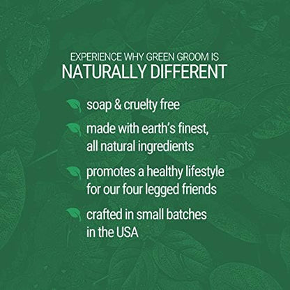 Green Groom melon cucumber scented pet shampoo back view with instructions