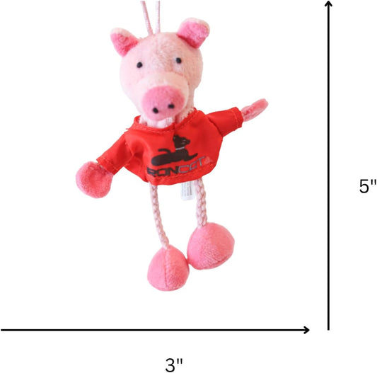 Steel Dog plush pig cat toy showing hidden refillable Velcro pouch detail