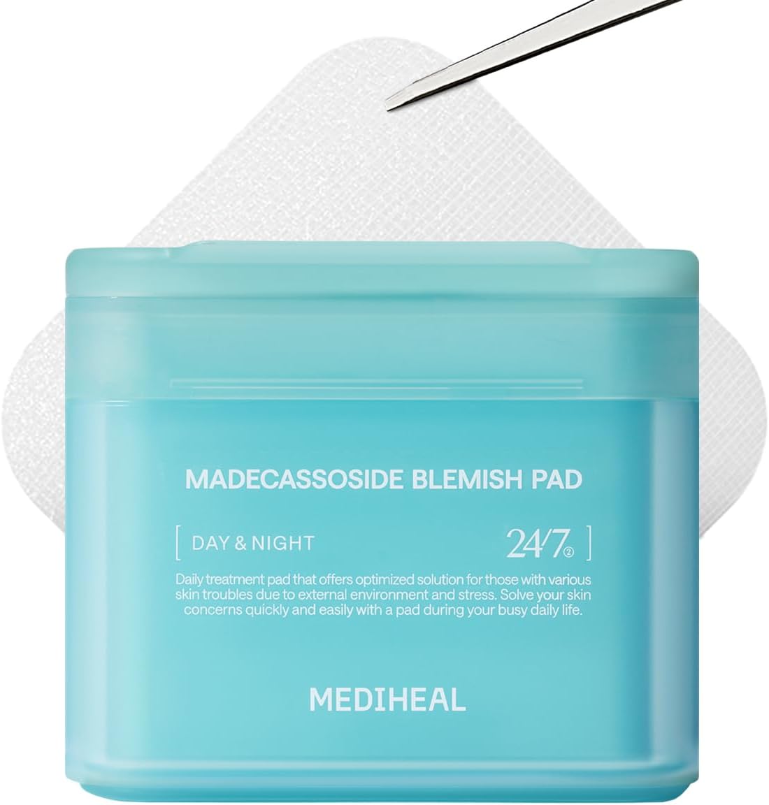 Mediheal Madecassoside Blemish Pad tub front view showing authentic Korean toner pads packaging