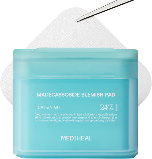 Mediheal Madecassoside Blemish Pad tub front view showing authentic Korean toner pads packaging