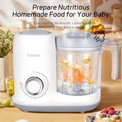 Freebaby baby food maker appliance demonstrating the automatic shutoff timer adjustment interface.