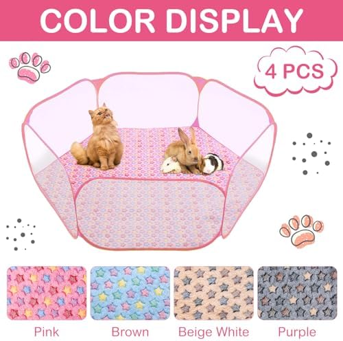 Preboun 4 Pcs 47 in Guinea Pig Playpen Pad Waterproof Hexagon Mat Reusable Dog Playpen Liner for Small Animal Rabbit Cage Tent Pee Pad Washable Yard Fence(Vivid Star) - Image 8