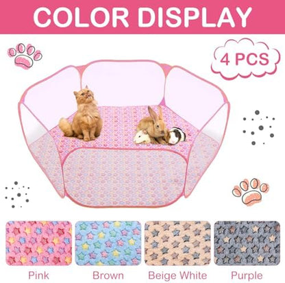 Preboun 4 Pcs 47 in Guinea Pig Playpen Pad Waterproof Hexagon Mat Reusable Dog Playpen Liner for Small Animal Rabbit Cage Tent Pee Pad Washable Yard Fence(Vivid Star) - Image 8