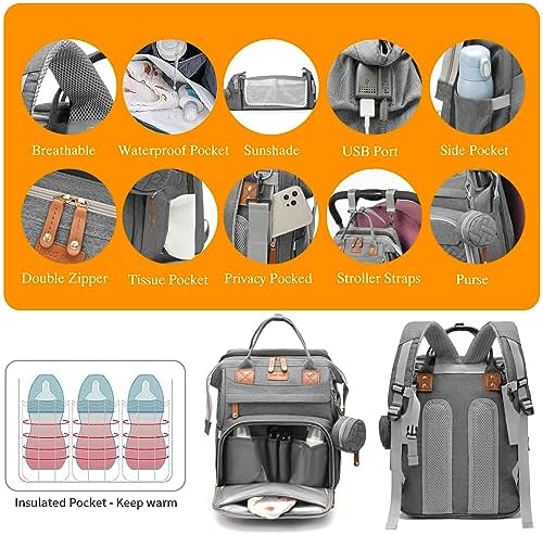 Astro Alan large capacity baby bag being attached to a stroller using the integrated luggage straps.