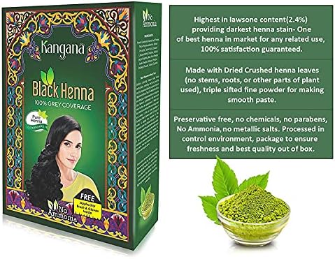 Back label of Kangana herbal hair color detailing amla and aloe vera ingredients