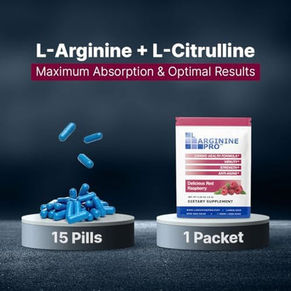 L-Arginine Pro individual travel packets arranged for daily fitness routine.