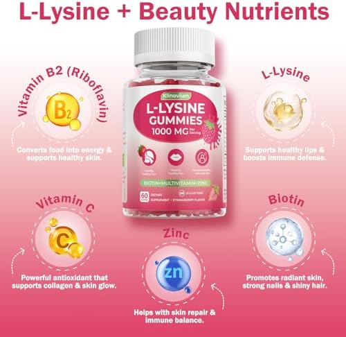 Back label of Klinovium L-Lysine gummies showing complete nutritional information and directions.
