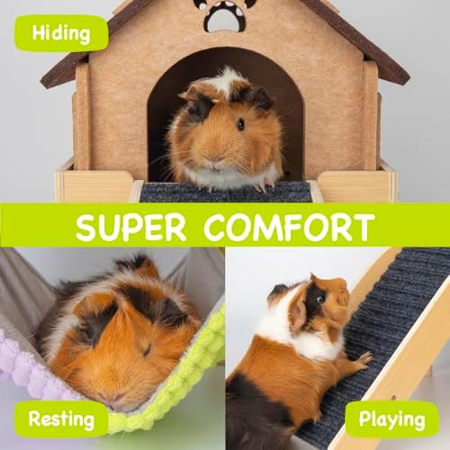 Multi functional guinea pig cage accessories with felt padded climbing ramp