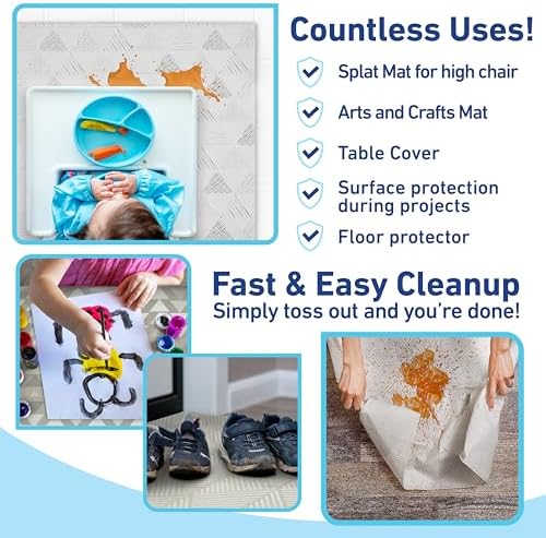 Toddler floor protection sheet being used during a messy arts and crafts painting session