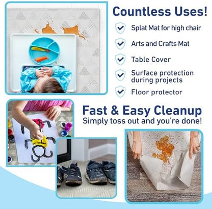Toddler floor protection sheet being used during a messy arts and crafts painting session