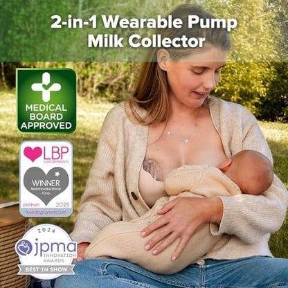 Haakaa hands free passive breastmilk catcher placed inside a nursing bra