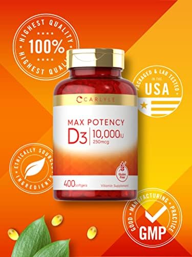 Close up shot of Carlyle maximum strength sunshine nutrient capsules illustrating easy to swallow size