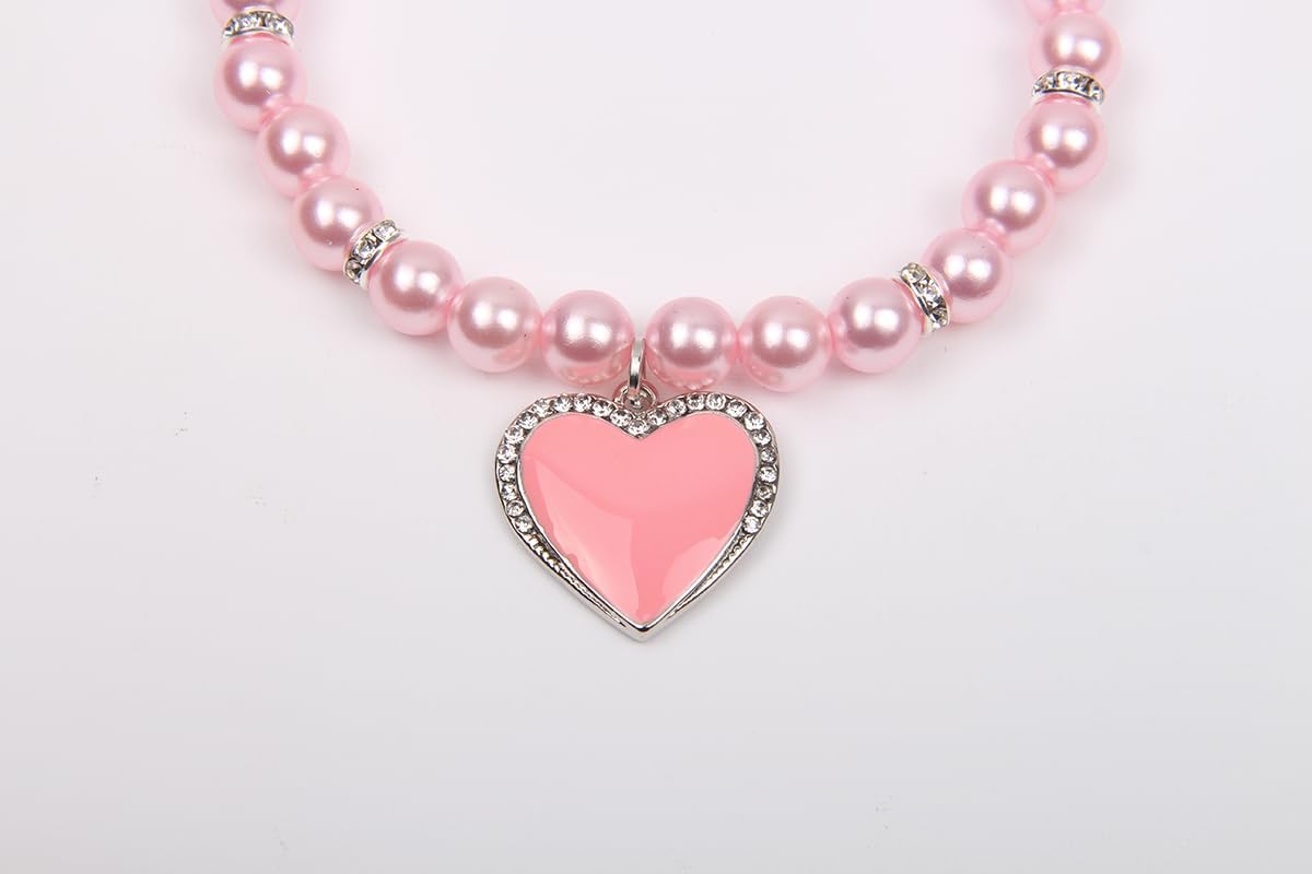 Elegant pink pet necklace laid flat showcasing the premium materials.