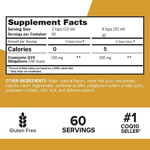 Close up of superior absorption CoQ10 supplement facts on bottle label