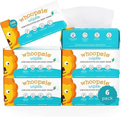 Whoopsie Wipes â€“ The Original 100% Pure Cotton Dry Baby Wipes â€“ Ultra Soft, Unscented, Chemical-Free Wipes for Sensitive Skin â€“ Use Dry or Add Water for Wet Wipes â€“ 6 Packs (600 Count) - Image 8