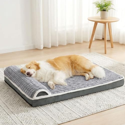 Orthopedic Dog Bed Large Sized Dog with Pillow 36''X24'', Waterproof Soft Comfortable Egg Crate Foam Pet Crate Beds Mat with Removable Washable Cover and Non-Slip Bottom, Grey - Image 2
