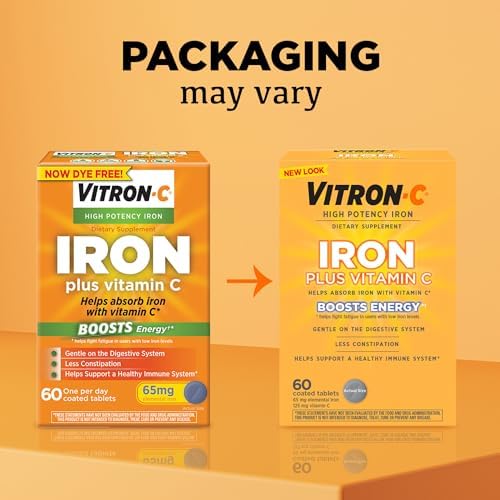 Vitron-C iron and vitamin C supplement label showing sixty-five milligrams elemental iron.
