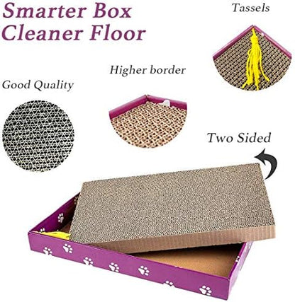 PEEKAB wide scratching board with organic catnip packet being sprinkled on the surface