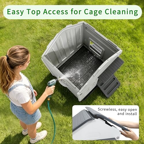Rockever Plastic Rabbit Cage Outdoor Indoor, Waterproof Rabbit Hutch-Leak-Proof Pull-Out Tray&Chew-Proof, Bunny Cage Guinea Pig Cages, Easy-Clean & Ideal for Small Animal - Image 5