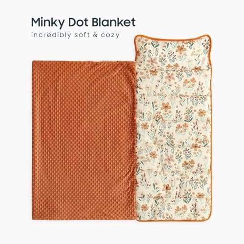 Wake In Cloud kids sleeping bag unrolled showing the cozy brown minky dot fleece blanket interior lining