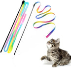 LASOCUHOO interactive cat rainbow wand front view featuring colorful satin ribbon for kitten playtime