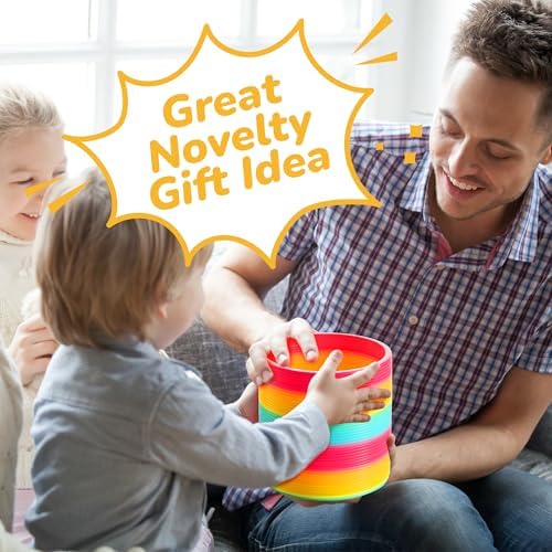 Oversized colorful Bedwina neon coil toy held by a child to highlight the true giant size proportions.