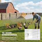 PawHut Metal Chicken Coop, Large Chicken Run with Water-Resistant & Anti-UV Cover for 7-9 Hens, Outdoor Hen House Rabbit Hutch with 10 Doors for Duck, Small Animal, for Backyard, 21' x 3.5' x 3.6' - Image 5