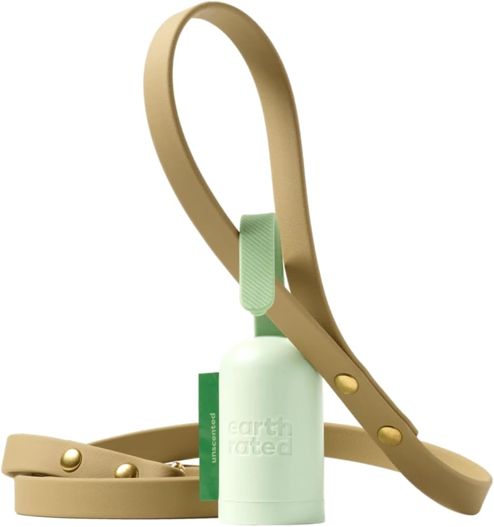 Earth Rated plastic poop bag holder displaying the signature hands free used bag hook