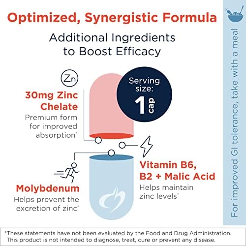 Side profile of Designs for Health Zinc Supreme 30 milligram bottle showing authentic imported packaging details