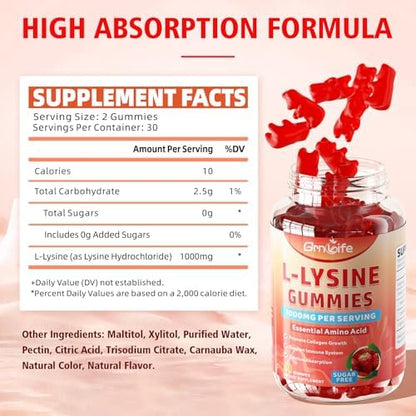GrnLife L-Lysine 1000mg Gummies strawberry flavor detail