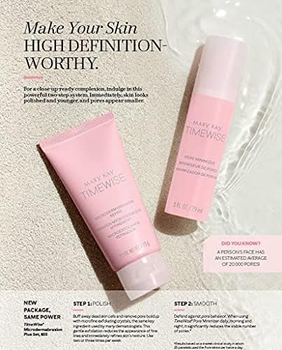 Mary Kay pore minimizing and exfoliating skincare duo for reducing fine lines and smoothing face texture.