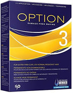 Iso Hair Option 3 permanent wave system packaging showing authentic imported professional hair care details.