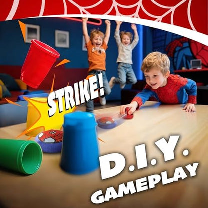 Kids playing multiplayer floor hockey game with paddles and floating air puck.