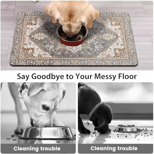Qxwrel Bohemia Style Dog Food Mat with pet bowls