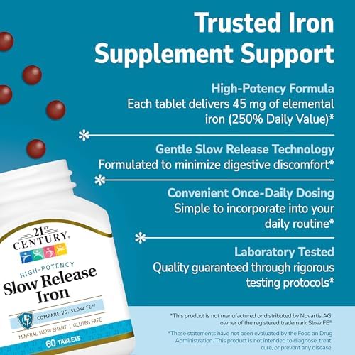Side profile of 21st Century Iron 45mg showing gluten free and high potency certification seals