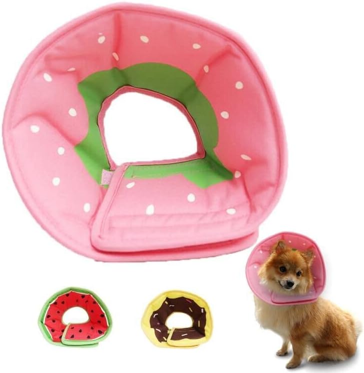Leeper soft dog cone large size strawberry pattern front view protective recovery collar