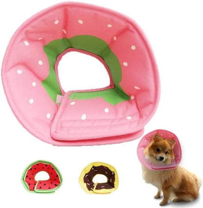 Leeper soft dog cone large size strawberry pattern front view protective recovery collar