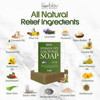 Herblov botanical triple action relief soap bar for outdoor skin protection.