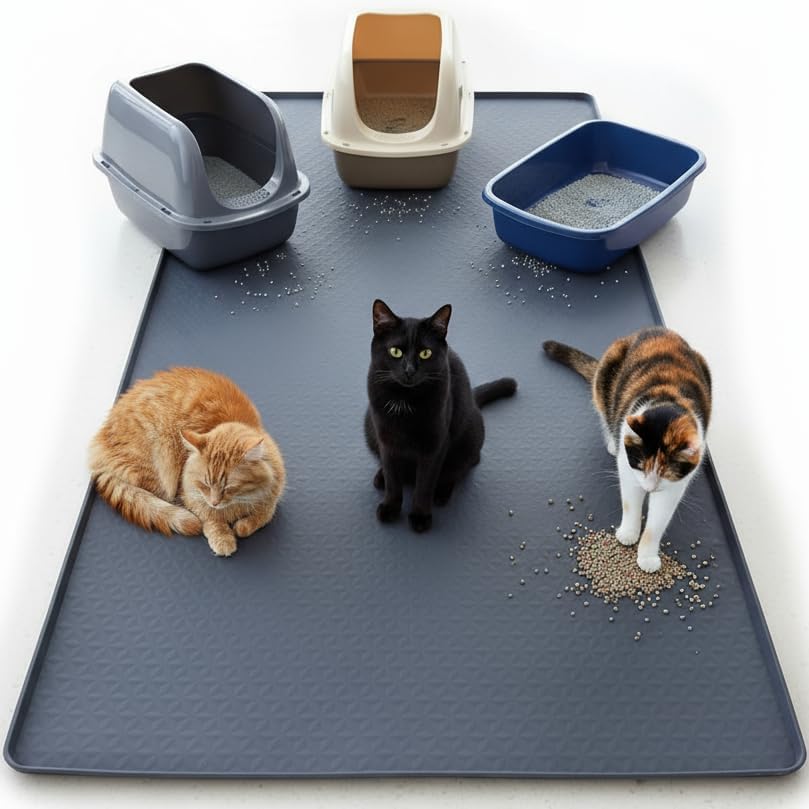 Kmiyivi extra large silicone cat litter mat front view under a litter box