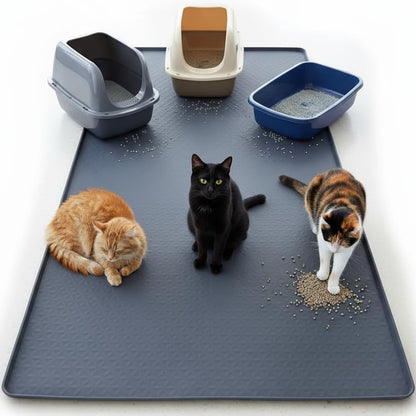 Kmiyivi extra large silicone cat litter mat front view under a litter box