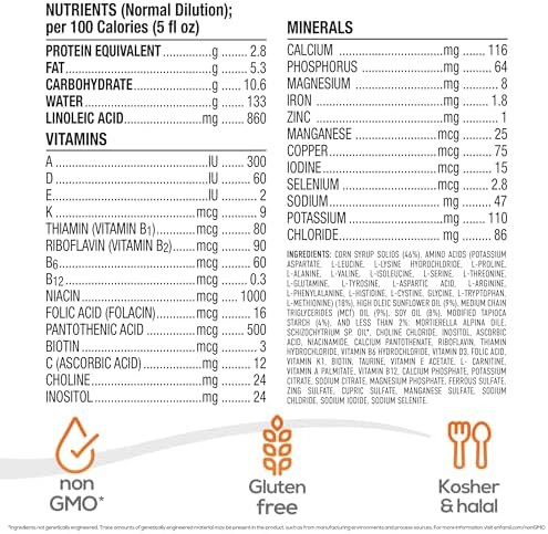Side view of Enfamil PurAmino powder can detailing nutritional facts and amino acid composition.